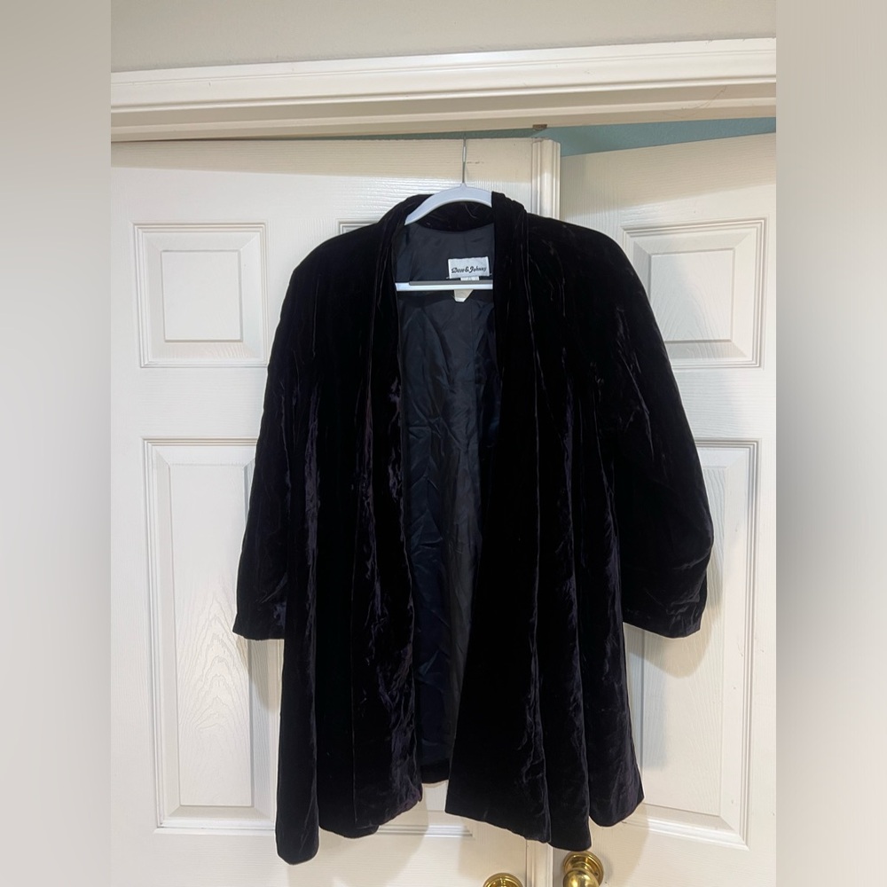 VTG Velvet Open Cardigan Maroon Dave & Johnny XL 80s‎ USA 90s Women's Mid Length